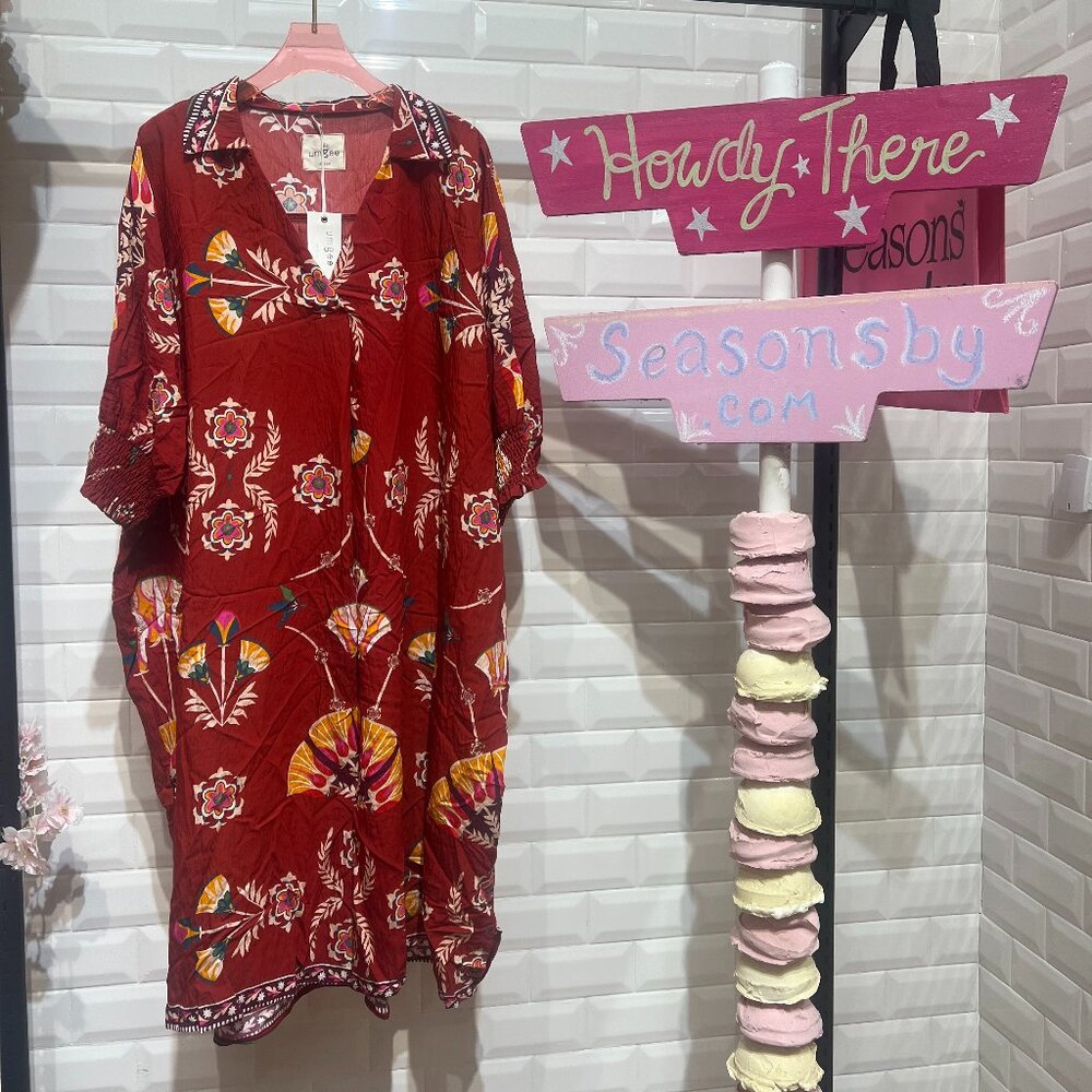 SCRUNCHED SLEEVE PAISLEY MIDI DRESS